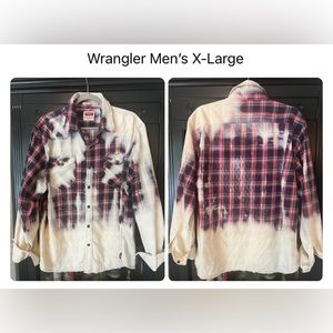 Upcycled Wrangler flannel - I bleach and distress; Each design is unique.